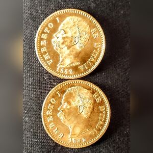 Lot Of 2 1882-r 20 Gold  Lire